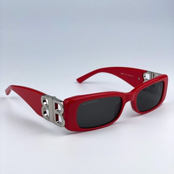 NEW Balenciaga BB0096S 015 Red Silver Logo Rectangle Unisex Sunglasses - Picture 9 of 13